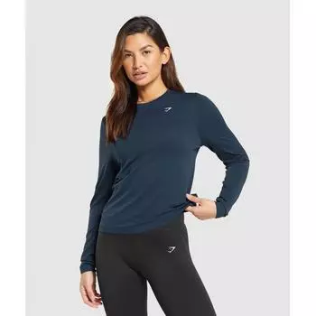 Gymshark Повседневный бесшовный топ с длинными рукавами Темно-синий B8a4q Ub9p XS