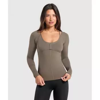 Gymshark Rest Day Buttery Soft Long Sleeve Top Camo Brown B9a5x Nby9 XS