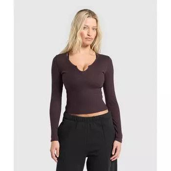 Gymshark Rib Long Sleeve Top Brown Marl B6a7r Ncrn XS