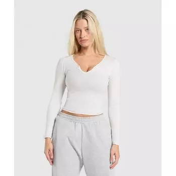 Gymshark Rib Long Sleeve Top White Marl B6a7r Wb60 XXS
