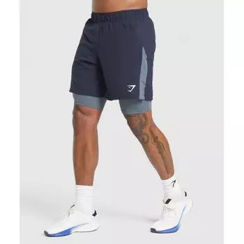 Gymshark Sport 7 2 In 1 Shorts Heavy Blue Iron Blue A2c4m Ucy1 XS