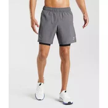 GYMSHARK Sport 7 Шорты 2 в 1 Силуэт Серый Черный A2A8J GBRB XS