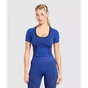 Gymshark Sport Бесшовный топ средней длины Force Blue Пастельно-голубой B2b9x Uc8b XS