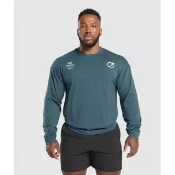 Gymshark STrengTh And CondiTioning Long Sleeve T shirT Cargo Blue A5a4i ucTp XS