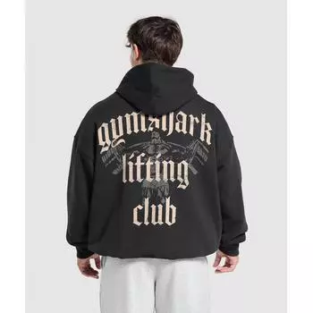 Gymshark Толстовка Lifting Club с капюшоном черного цвета с серой галькой A1c8c Bb3l XS