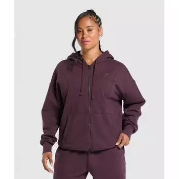 Gymshark Толстовка с капюшоном Power Oversized Zip, цвет темно-фиолетовый, кислотная стирка B9a6l Pb1r XS