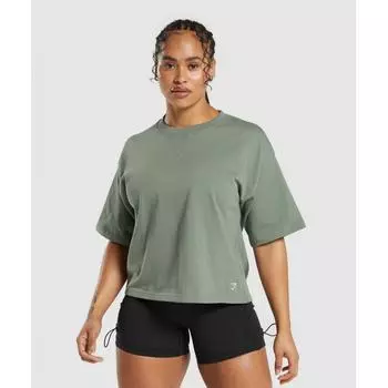 GYMSHARK Тяжелая хлопковая футболка, зеленая B7A1T ECJF