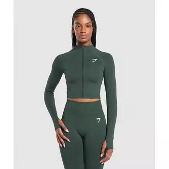 Gymshark Vital Бесшовный миди-пуловер на молнии Woodland Green Marl B5a9q Ebtf XXS