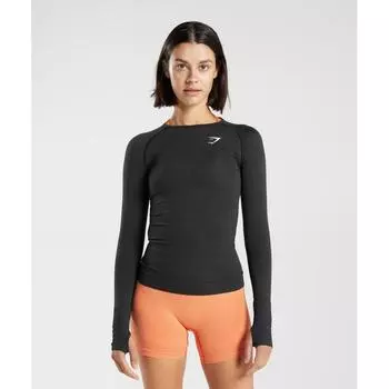 GYMSHARK Vital Бесшовный топ с длинными рукавами 2.0 Черный Marl B1A3B BBF3 XS