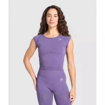 Gymshark Vital Бесшовный топ с круглым вырезом, функциональный фиолетовый меланж B3b1j Pb8h XS