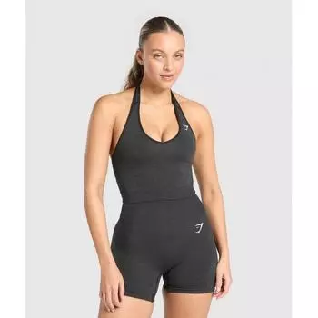 Gymshark Vital Бесшовный топ с лямкой через шею, черный меланж B2c9l Bbf3 XS