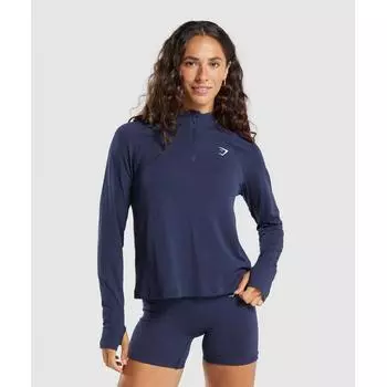 GYMSHARK Vital Seamless 1 4 Zip Pullover Heavy Blue Marl B5A2K UCW7 XXS