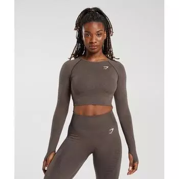 GYMSHARK Vital Seamless 2.0 Укороченный топ с длинными рукавами Коричневый меланжевый B1A3D NBBW