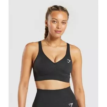 Gymshark Vital Seamless 2.0 V Neck Sports Bra Black Marl B3a4k Bbf3 XS