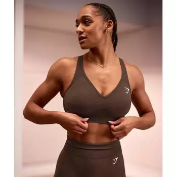 Gymshark Vital Seamless 2.0 V Neck Sports Bra Espresso Marl B3a4k Nbfb XS