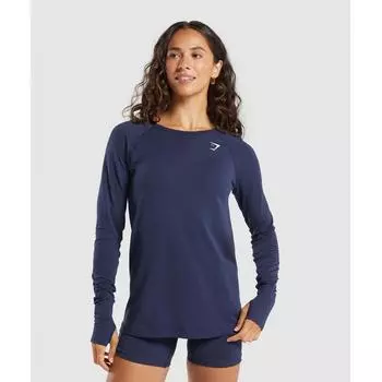 Gymshark Vital Seamless Light Long Sleeve Top Heavy Blue Marl B4a8c Ucw7 XXS