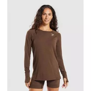Gymshark Vital Seamless Light Long Sleeve Top Espresso Marl B4a8c Nbfb XS