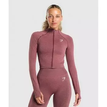 Gymshark Vital Seamless Midi Zip Pullover Burgundy Pink Marl B5a9q Kb80 XS