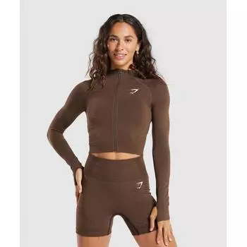 Gymshark Vital Seamless Midi Zip Pullover Espresso Marl B5a9q Nbfb XS