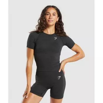 GYMSHARK Vital Seamless Tight T Shirt Black Marl B9A6X BBF3 XS