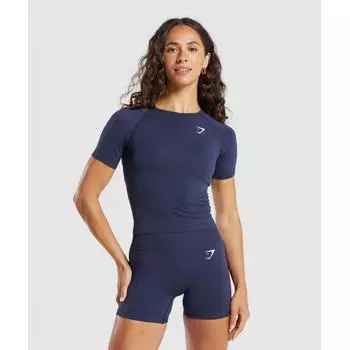 GYMSHARK Vital Seamless Tight T Shirt Heavy Blue Marl B9A6X UCW7 XS