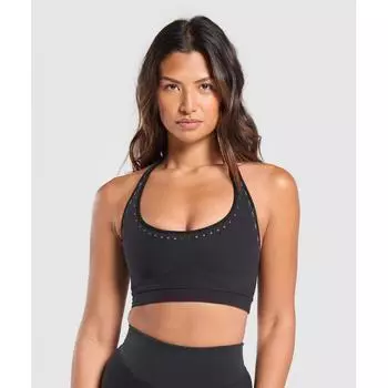 Gymshark Warp Knit Seamless Halerneck Bralette Black Linen Brown B6a2q Bcbp XS