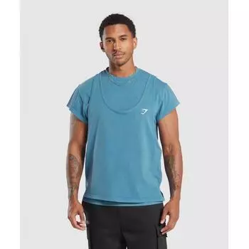 Gymshark Washed Double Layer T shirT Terrace Blue A5a1m Ucf5 XS