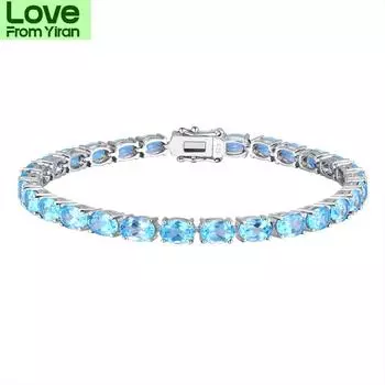 Gz Zongfa модные ювелирные изделия оптом для женщин натуральный голубой топаз драгоценный камень 925 стерлингового серебра браслет с подвесками 17.5-18cm