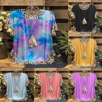 Gzdxfs ~ Женская повседневная футболка с леопардовым принтом в тон с круглым вырезом S чёрный