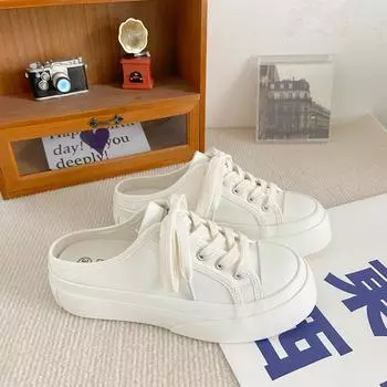 H06 heel-free half-drag big-headed espadrilles women s summer versatile thick-soled one-pedal lazy 2025 new board shoes 35 белый