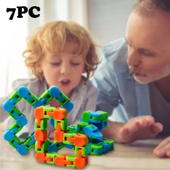 (H0826)7PC Красочная головоломка Сенсорные игрушки для снятия стресса вращаются и формируют 24 бита оранжевый/синий