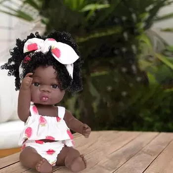 (H0826)Черный африканский черный малыш милый кудрявый черный 13 дюймов виниловый ребенок рождественский подарок игрушка B