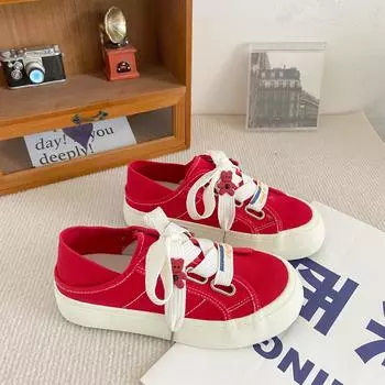 H1013 bear two wear парусиновые туфли женские 2025 новые летние универсальные нишевые оригинальные белые туфли для ходьбы на доске 35 красный
