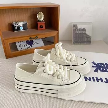 H1028 + H1057 + H1292 Two pairs of platform canvas shoes for women with one foot, lazy versatile niche ins board shoes 34