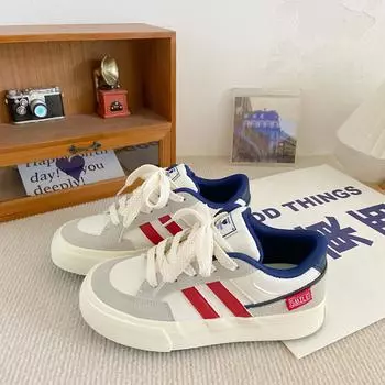 H1066 leverage bar thick-soled German training bread shoes women s retro Hong Kong style round head popular versatile board shoes little white shoes 35