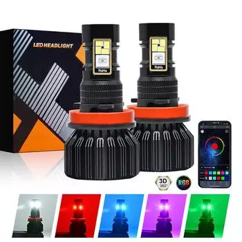 H11 Светодиодная лампа для автомобильных фар H8 H9 H11 H10 9005 9006 Лампа RGB Противотуманные фары 9005/HB3