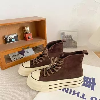 H1218 autumn retro high-top shoes women s ins trendy new 2025 popular versatile Hong Kong style chic platform Martin boots 35 чёрный