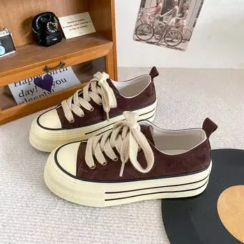 H1219 low-top popular canvas shoes women s shoes autumn retro 2024 new round head board shoes Korean version lace-up ins tide 35 чёрный