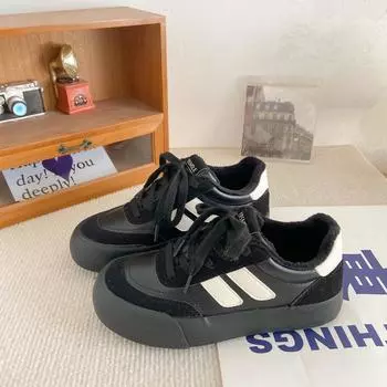 H1232 popular velvet thick baseplate shoes women s German training shoes winter 2025 new two cotton Hong Kong style retro cotton shoes 35