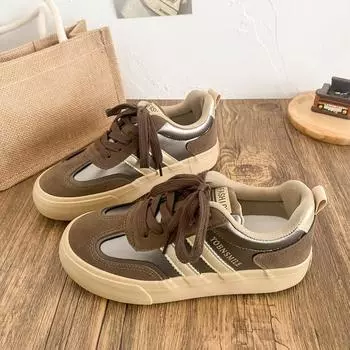 H1252 popular German training shoes thick-soled round head aircraft head 2025 new niche women s shoes flat-soled design board shoes 35