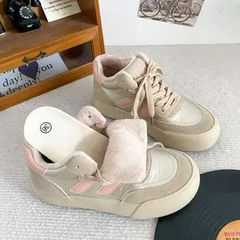H1260 winter velvet thick-soled high-top shoes women s shoes German training shoes board shoes 2024 new warm cotton shoes design sense 35