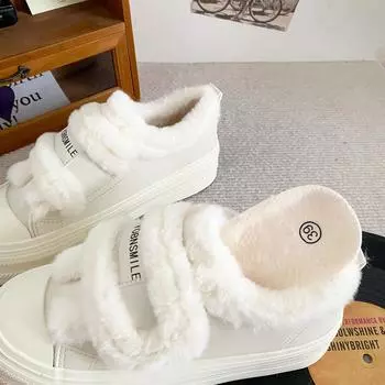 H1261 lamb wool thick-soled Velcro board shoes women s shoes winter little white shoes two cotton thickened cotton shoes student versatile 35 чёрный