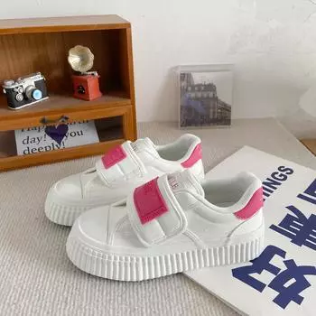 H1290 Velcro platform biscuits canvas shoes women s little white shoes 2024 new spring versatile student board shoes 35