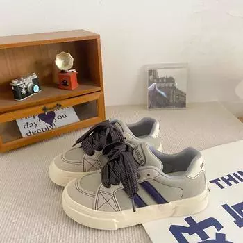 H1296 Hong Kong style platform bread shoes women s 2024 new versatile retro ulzzang tide ins college style board shoes 35 серый