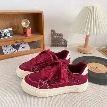 H1299 breathable mesh explosive bread shoes women s 2024 new spring and summer round head niche design sensitive thick baseplate 35 бордовый