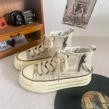 H1360 туфли на платформе с боковой молнией, женские, осень 2024, новый нишевый ретро-дизайн, корейская версия, туфли на платформе с круглым носком 35 красный