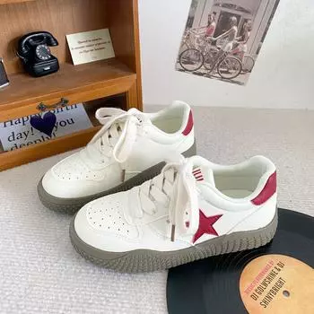 H1366 star design popular little white shoes women s board shoes 2024 autumn new niche ins trendy casual shoes 35 розовый