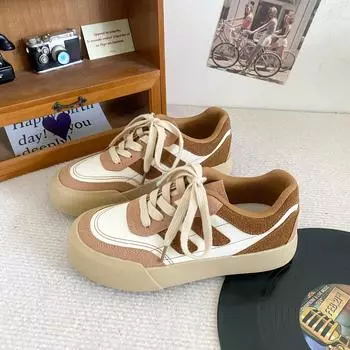 H1369 popular thick-soled German training shoes women s niche round head design board shoes casual shoes 2024 new little white shoes 35