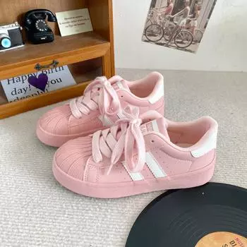 H1372 shell head белые туфли женские на плоской подошве dopamine color 2024 новый дизайн sense повседневные туфли на шнуровке для сёрфинга 35 белый