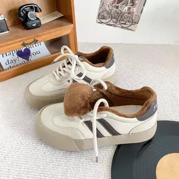 H1383 velvet Dexun shoes women s shoes 2024 new retro board shoes two cotton warm winter cotton shoes casual shoes 35 бордовый